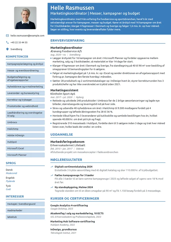 CV-eksempel til erfaren koordinator med messeansvar