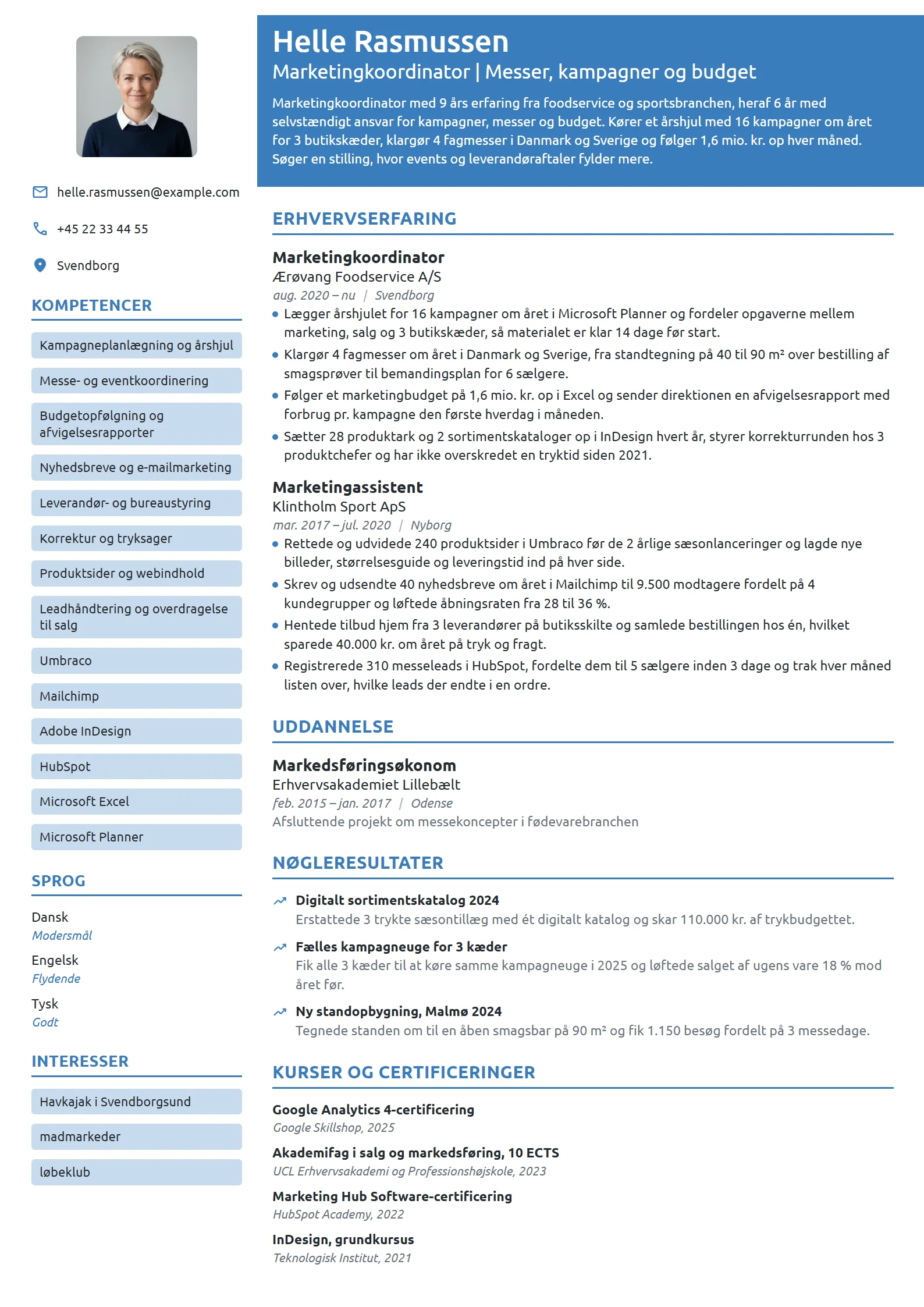 CV-eksempel til erfaren koordinator med messeansvar
