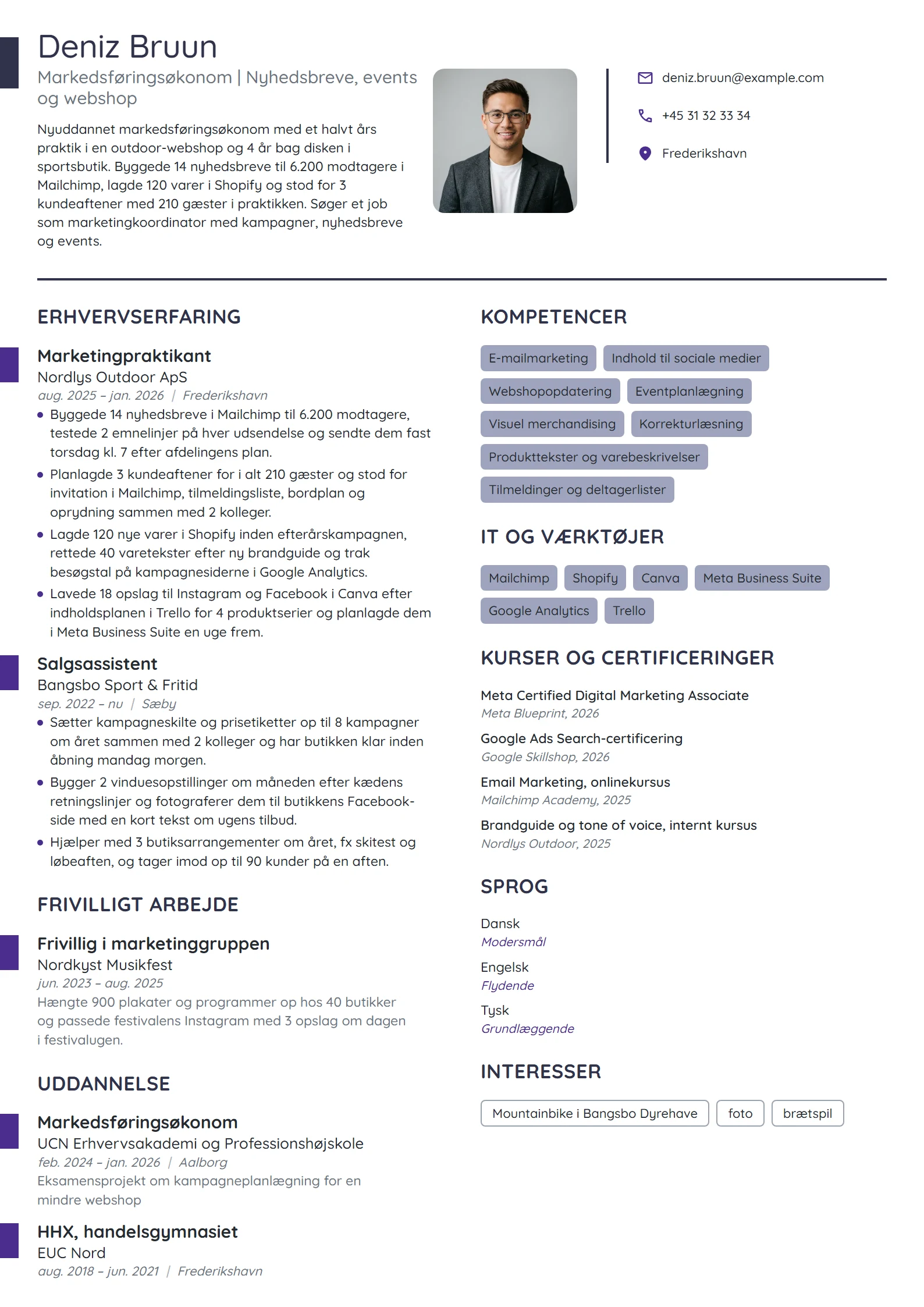 CV-eksempel til nyuddannet med praktik i marketing