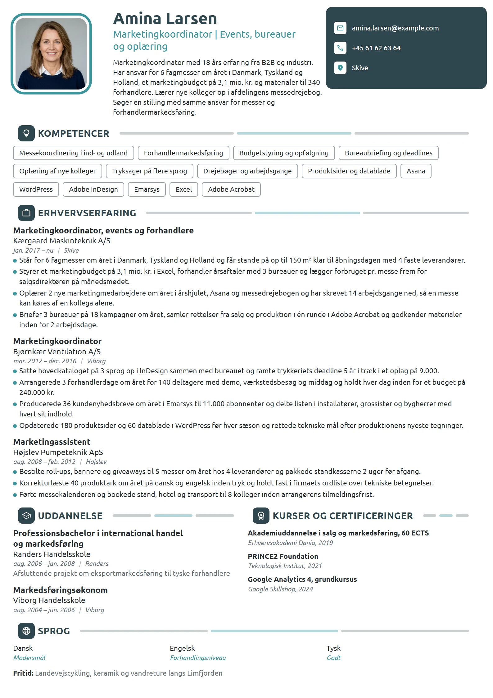 CV-eksempel til senior koordinator med teamansvar