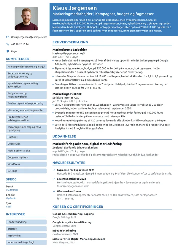 CV-eksempel til bred marketingrolle i B2B