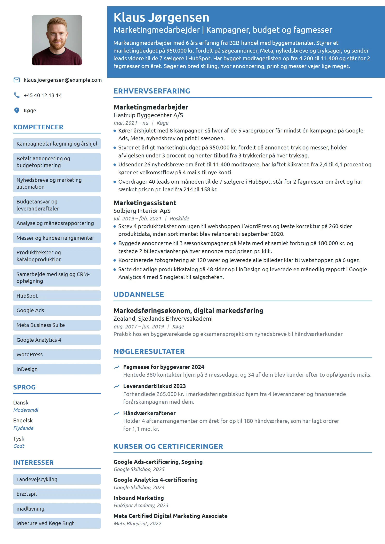CV-eksempel til bred marketingrolle i B2B