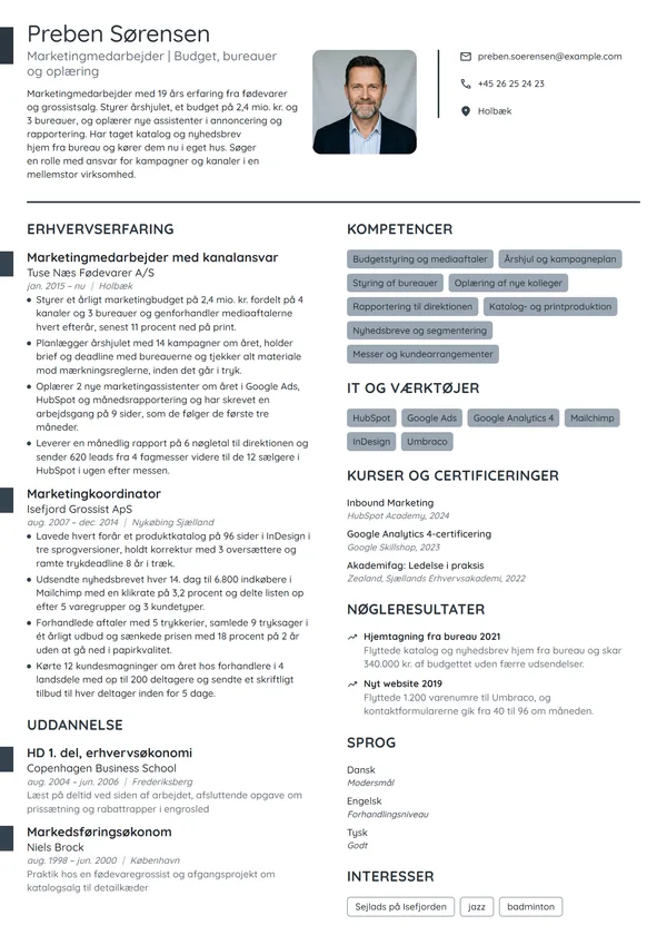 CV-eksempel til erfaren med budget og bureauer