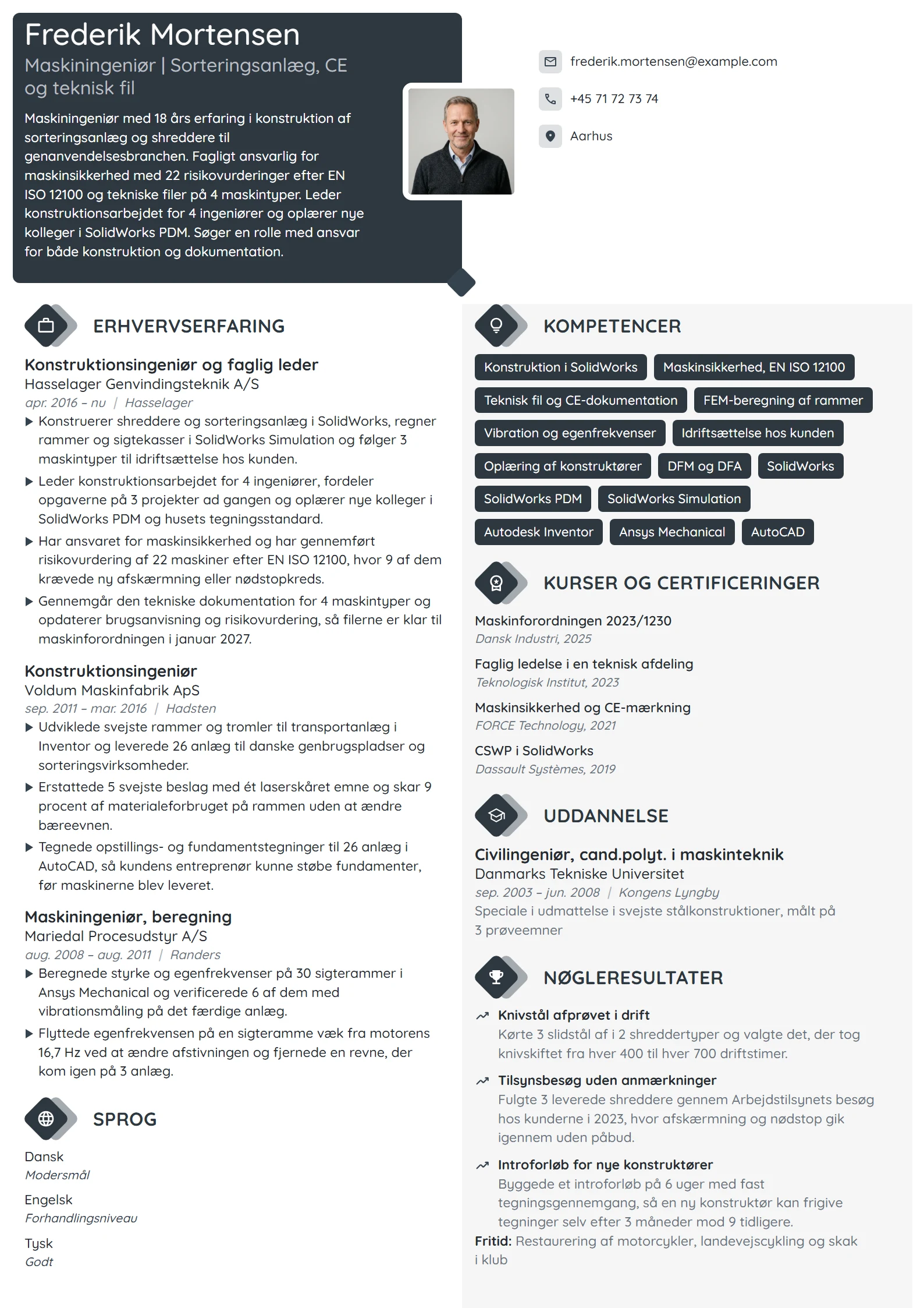 CV-eksempel til faglig leder i konstruktion og CE
