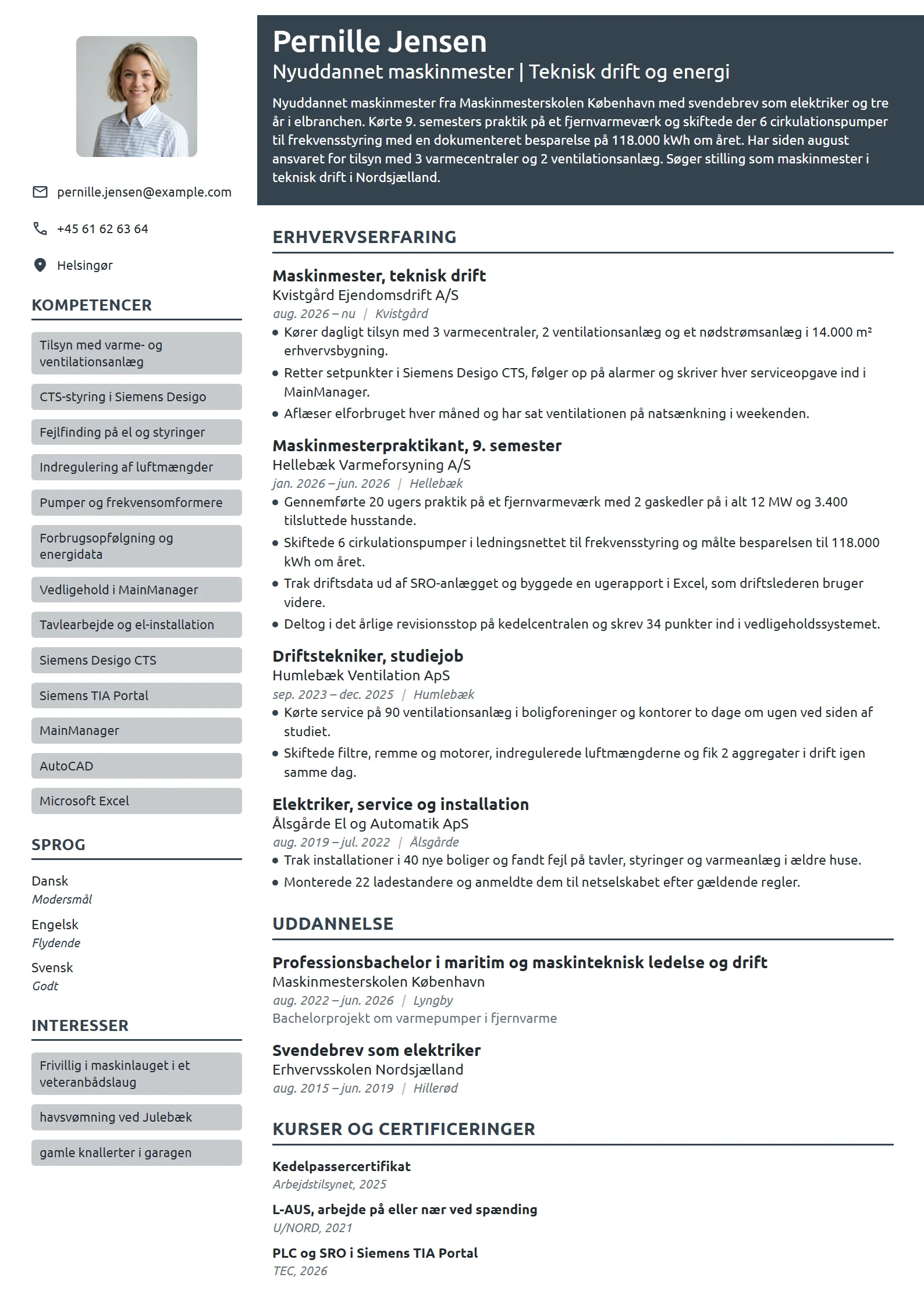 CV-eksempel til nyuddannet maskinmester med praktik
