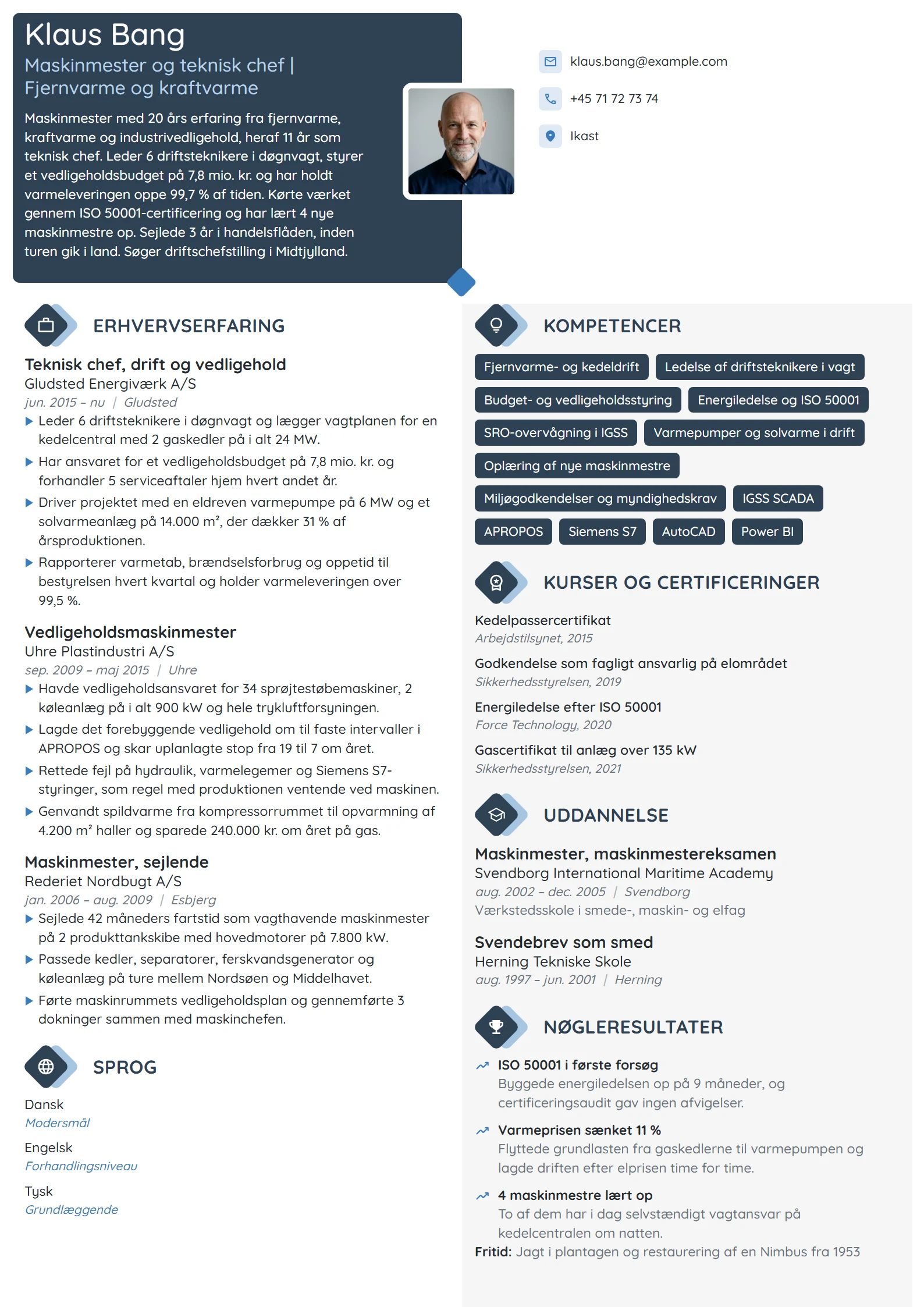 CV-eksempel til teknisk chef i fjernvarmeforsyning