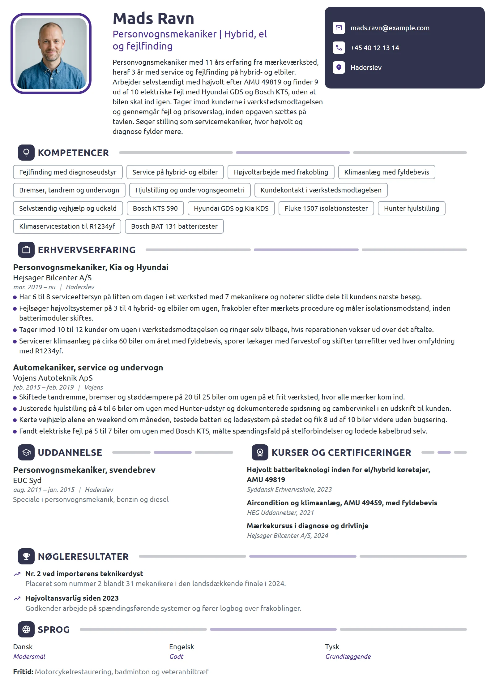 CV-eksempel til erfaren mekaniker, hybrid og el