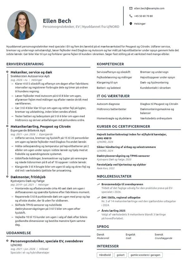 CV-eksempel til nyuddannet personvognstekniker