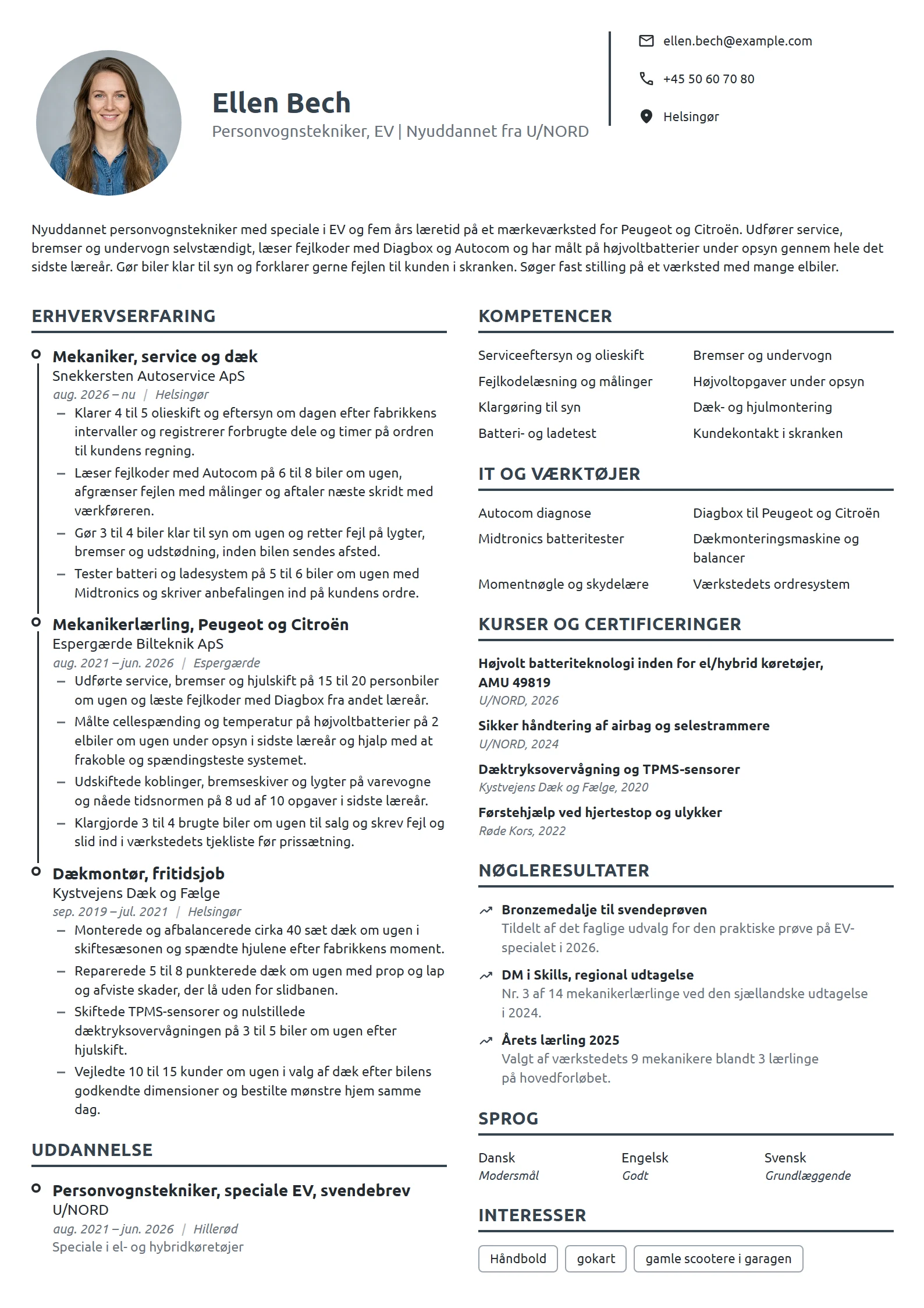 CV-eksempel til nyuddannet personvognstekniker