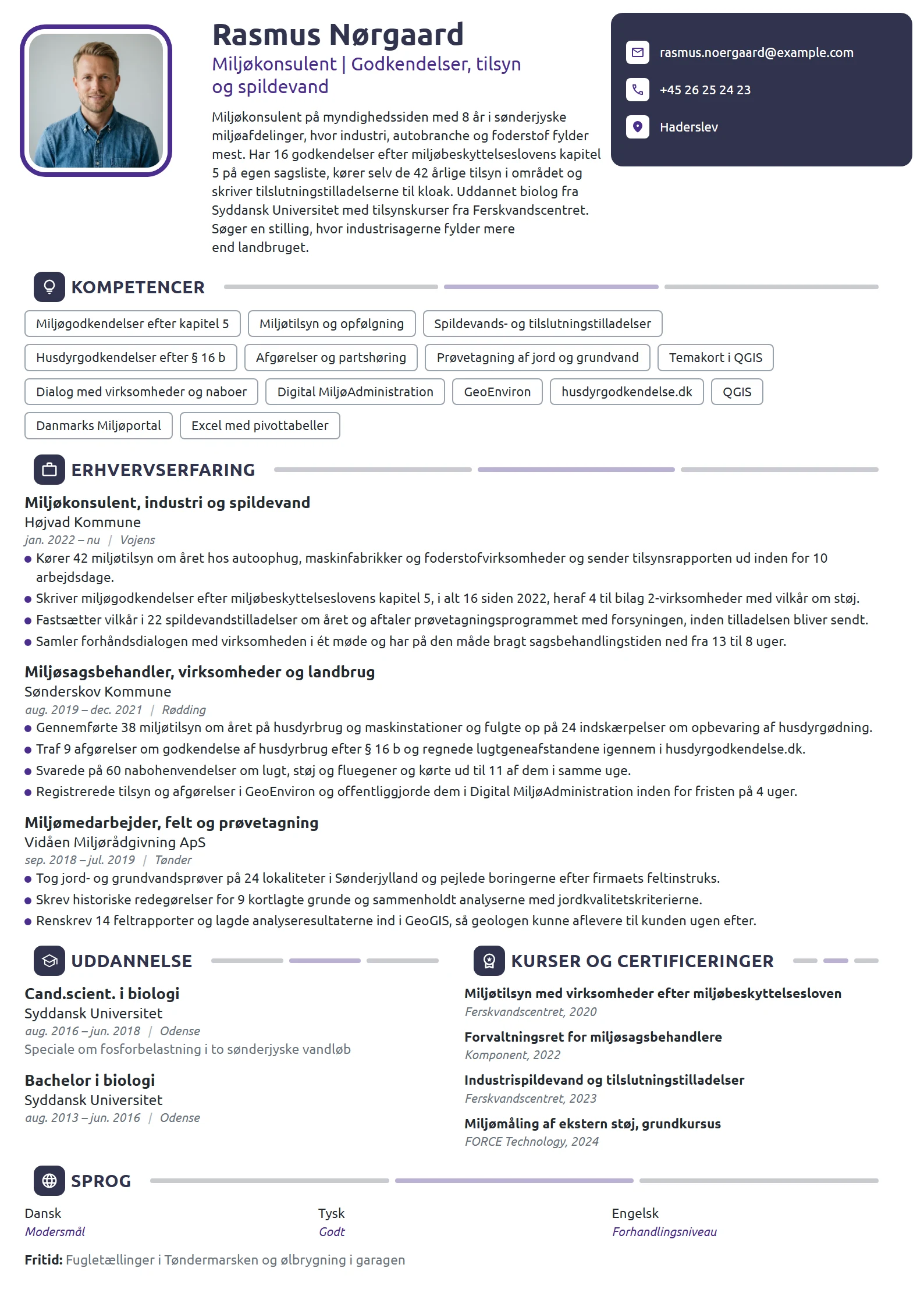 CV-eksempel til erfaren miljøkonsulent på myndighedssiden