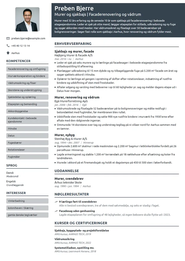 CV-eksempel til sjakbajs med ansvar for renovering