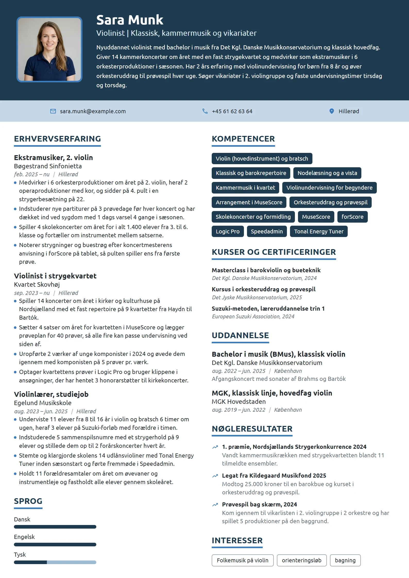 CV-eksempel til nyuddannet violinist