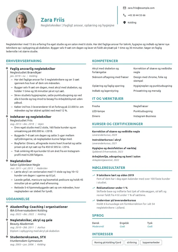 CV-eksempel til faglig ansvarlig negletekniker