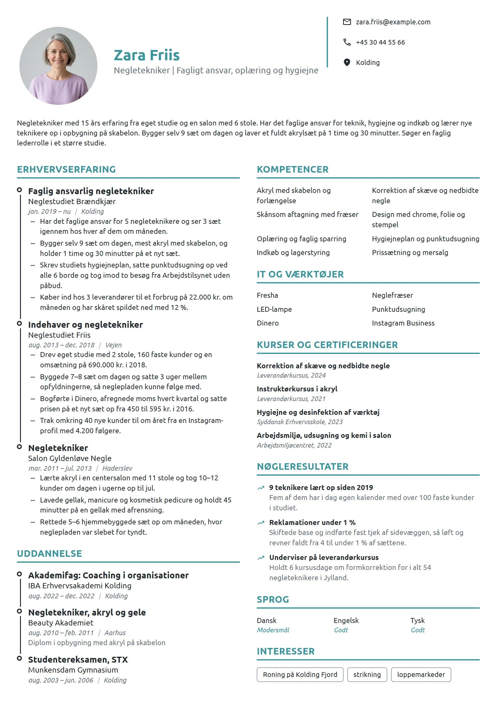CV-eksempel til faglig ansvarlig negletekniker