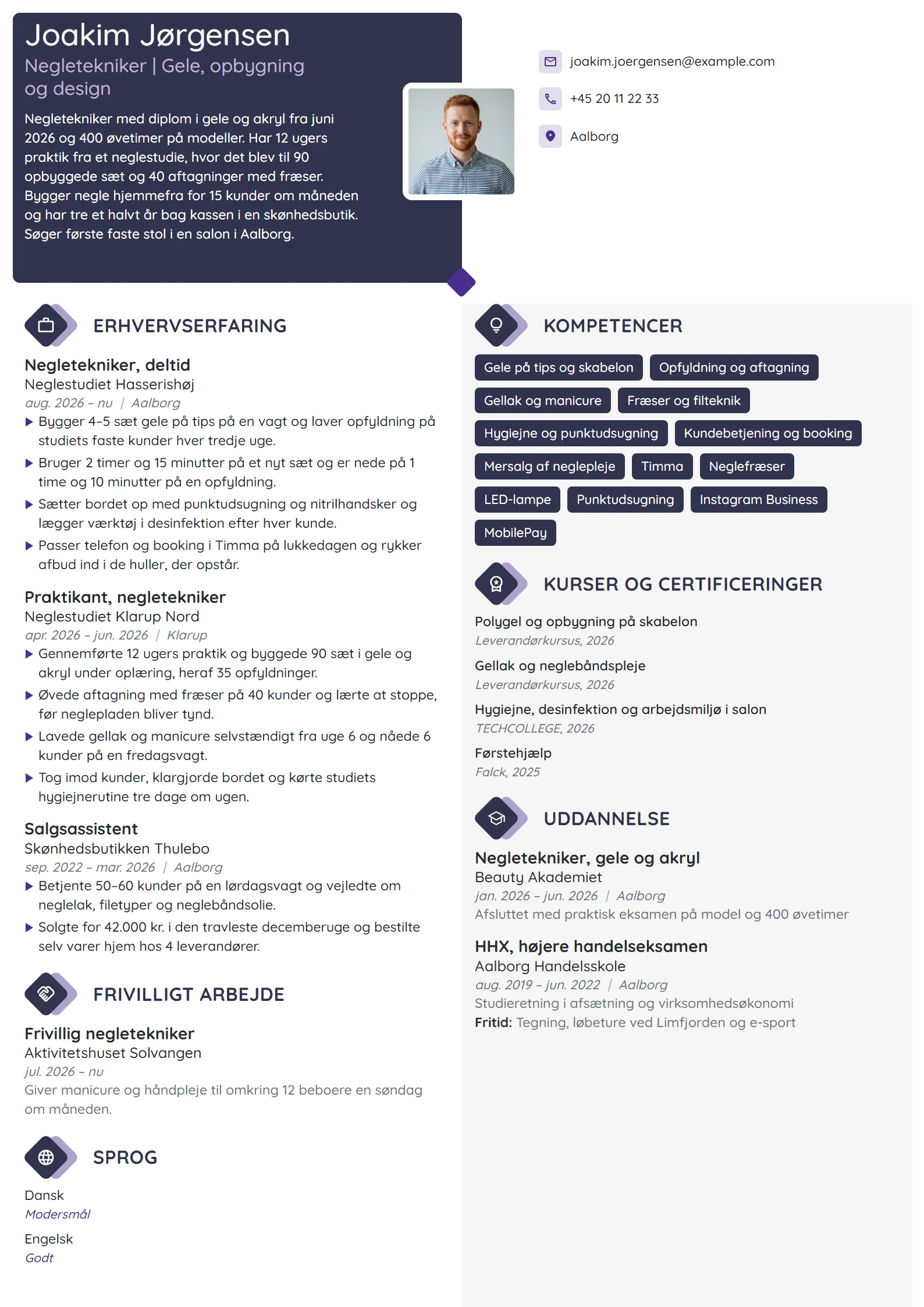 CV-eksempel til nyuddannet negletekniker med praktik