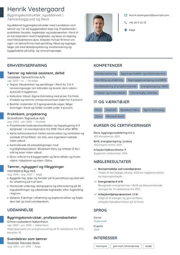 CV-eksempel til nyuddannet med håndværksbaggrund