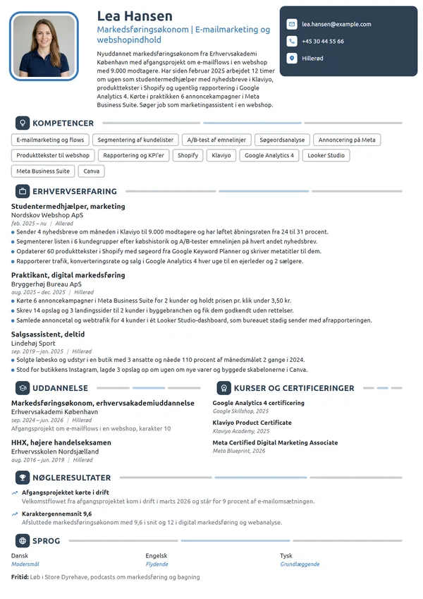 CV-eksempel til nyuddannet markedsføringsøkonom