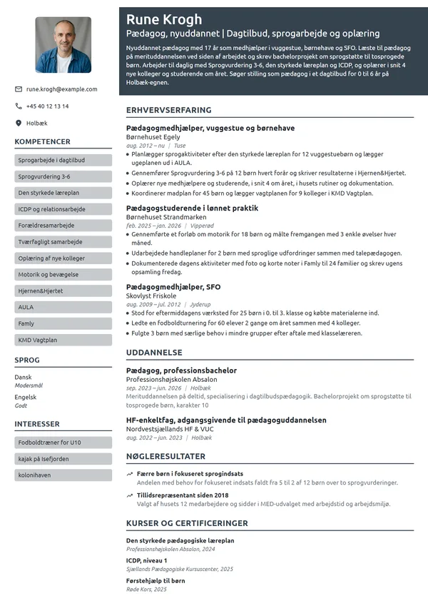 CV-eksempel til pædagog efter 17 år som medhjælper