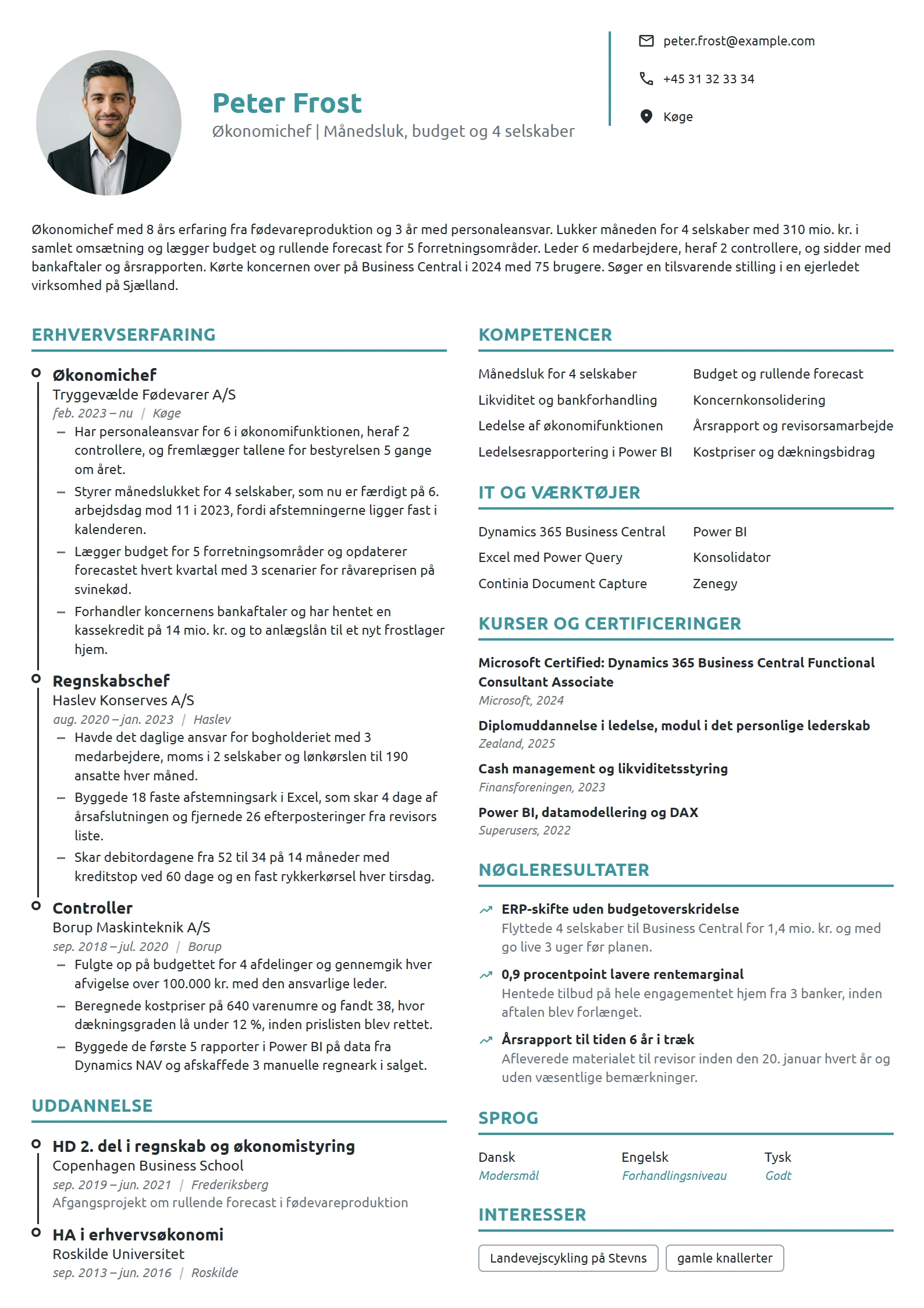 CV-eksempel til økonomichef i en produktionskoncern