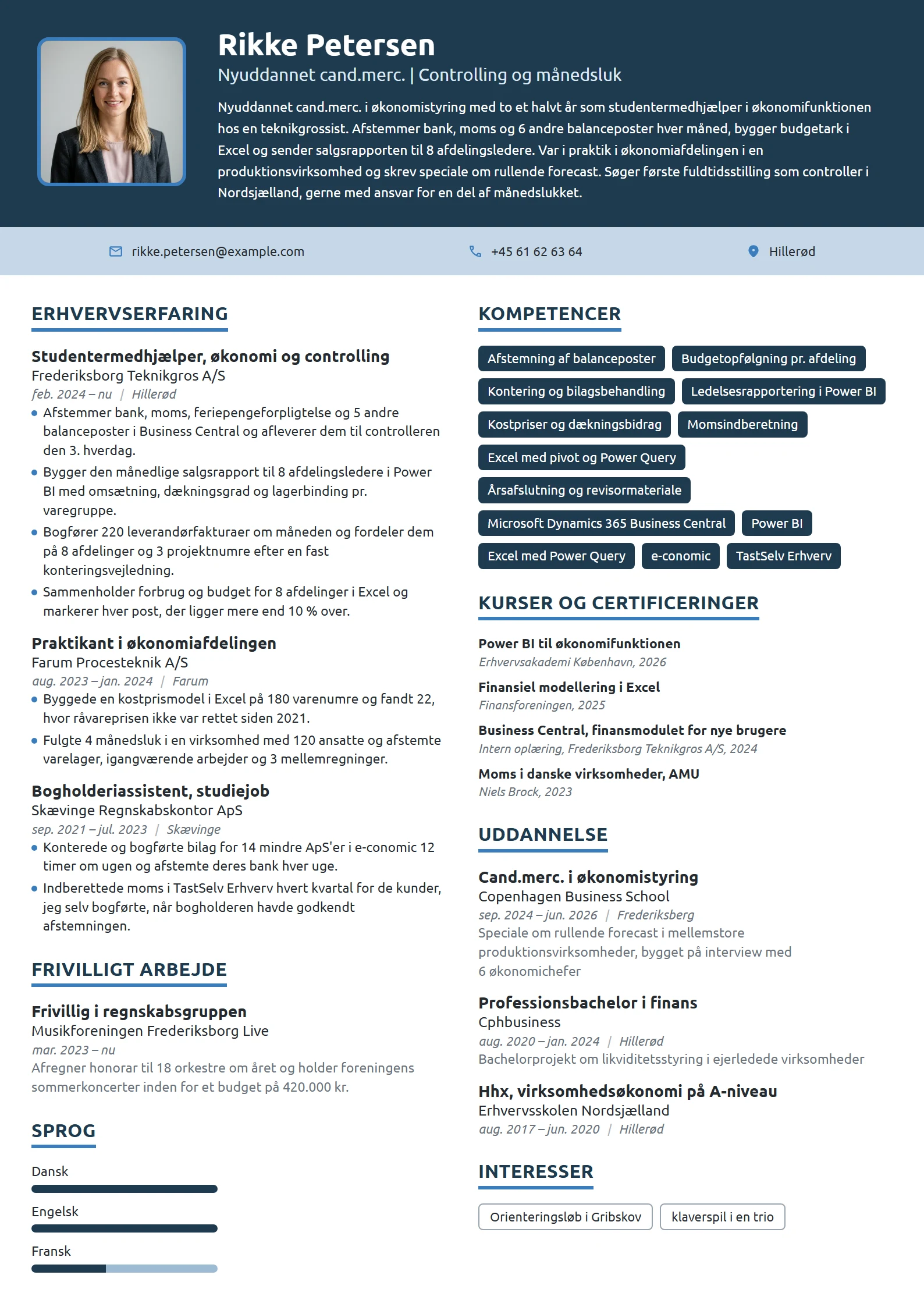 CV-eksempel til nyuddannet cand.merc. i økonomistyring