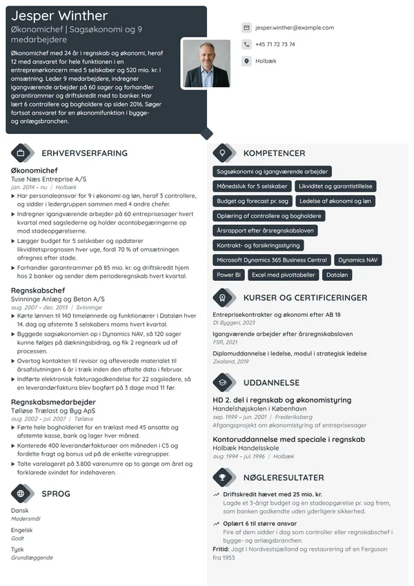 CV-eksempel til økonomichef i en entreprenørkoncern