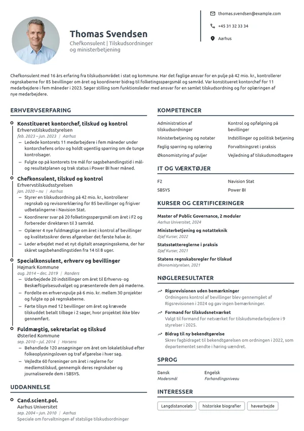 CV-eksempel til chefkonsulent med ansvar for tilskud