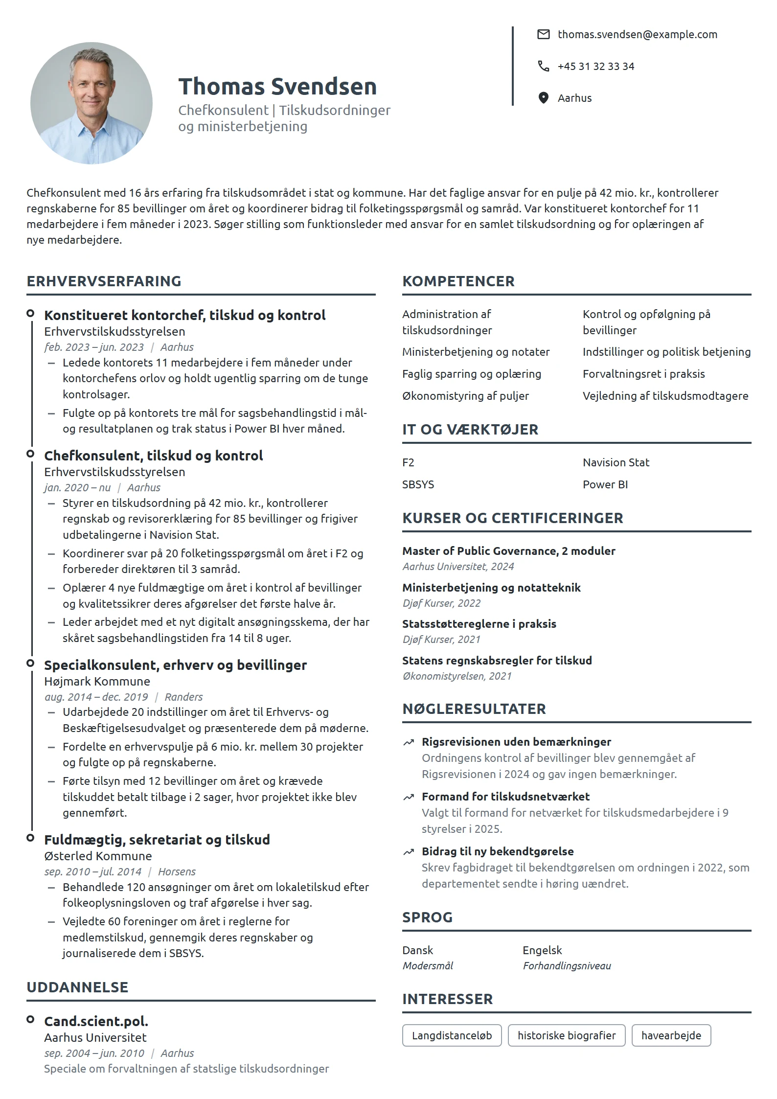 CV-eksempel til chefkonsulent med ansvar for tilskud