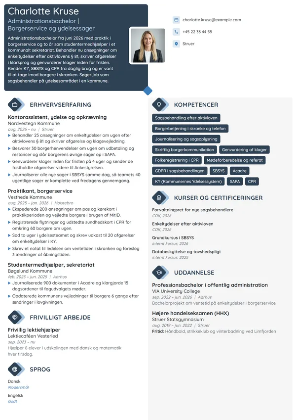 CV-eksempel til nyuddannet i borgerservice og ydelse