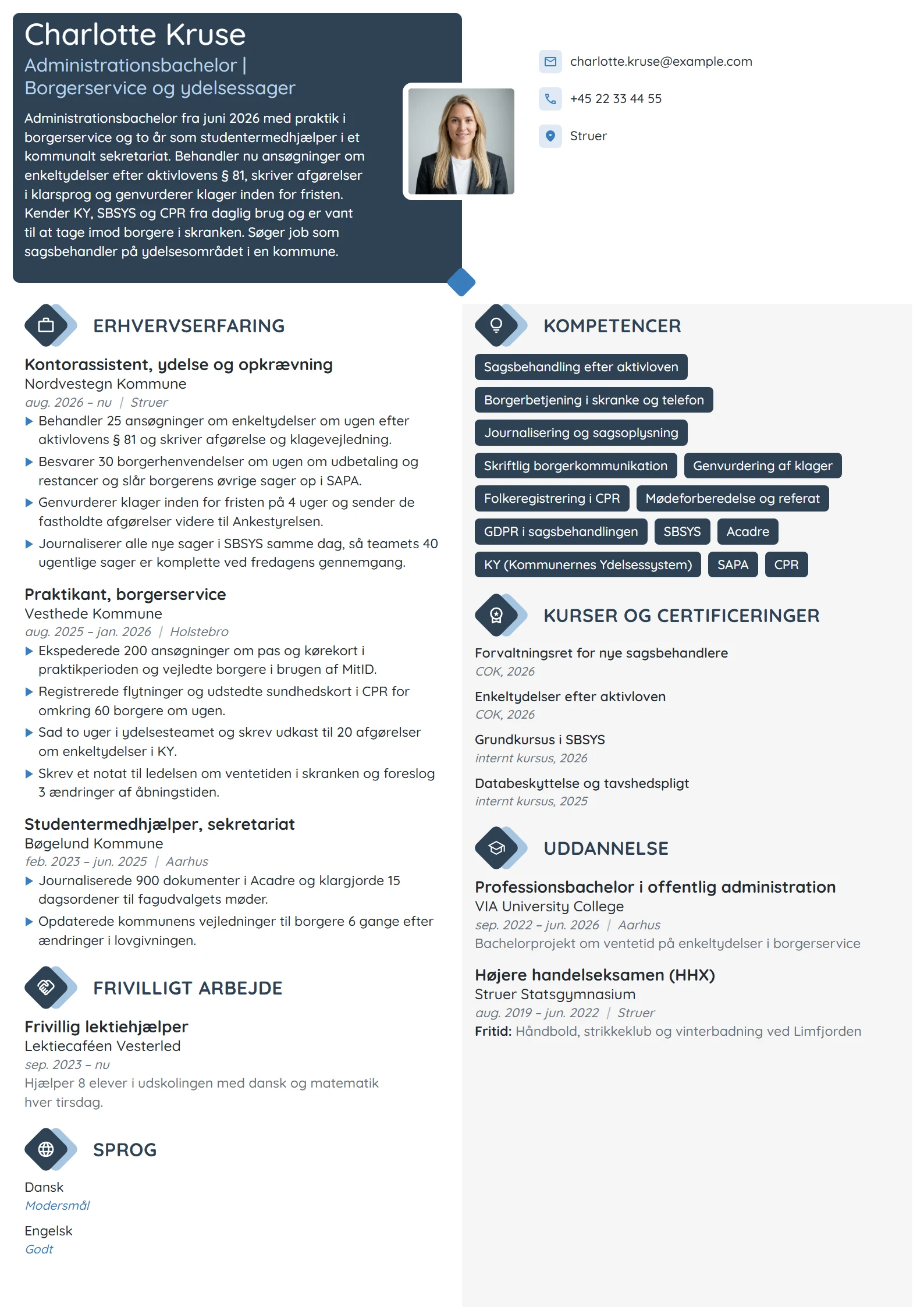 CV-eksempel til nyuddannet i borgerservice og ydelse