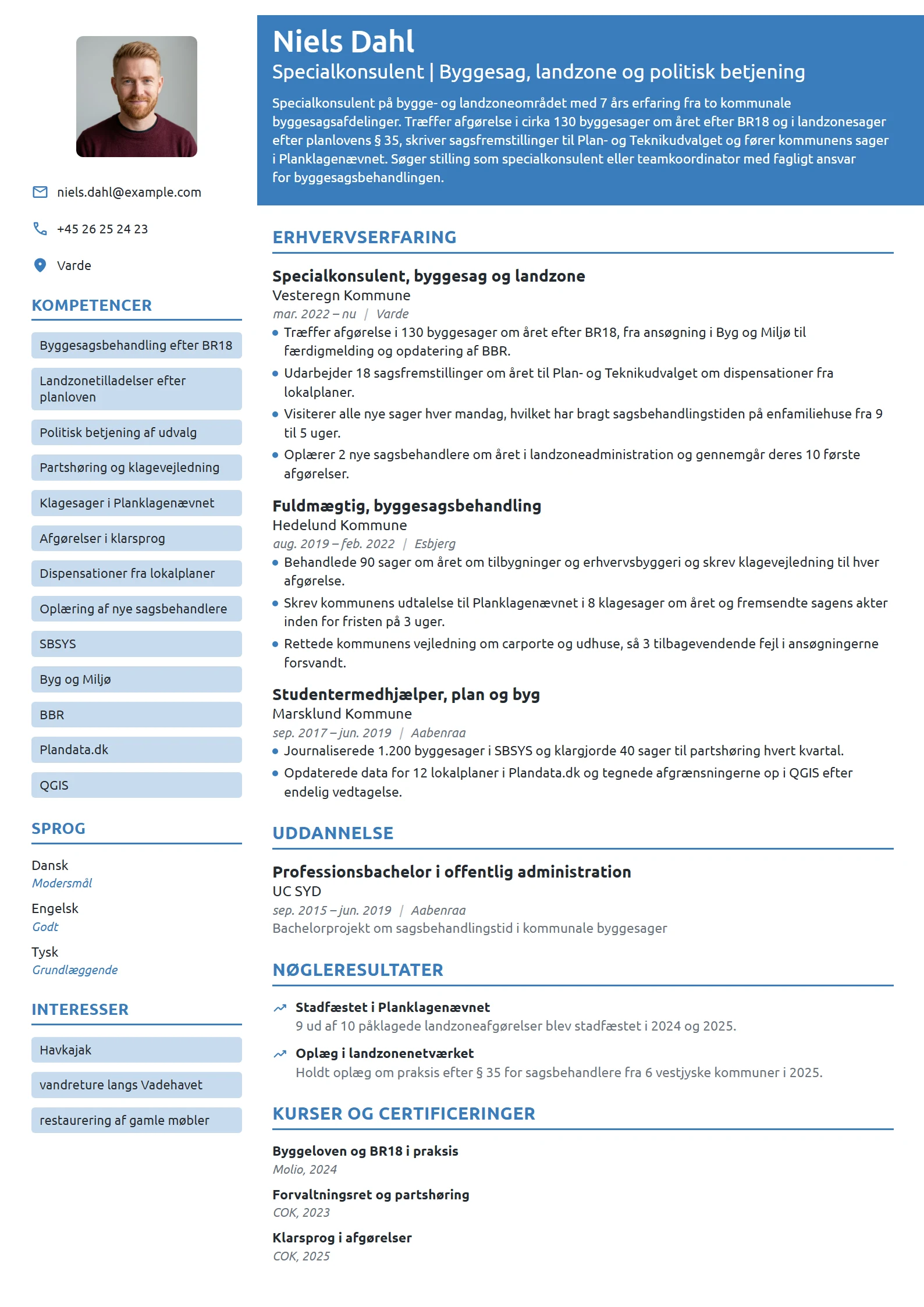 CV-eksempel til specialkonsulent i byggesag og landzone