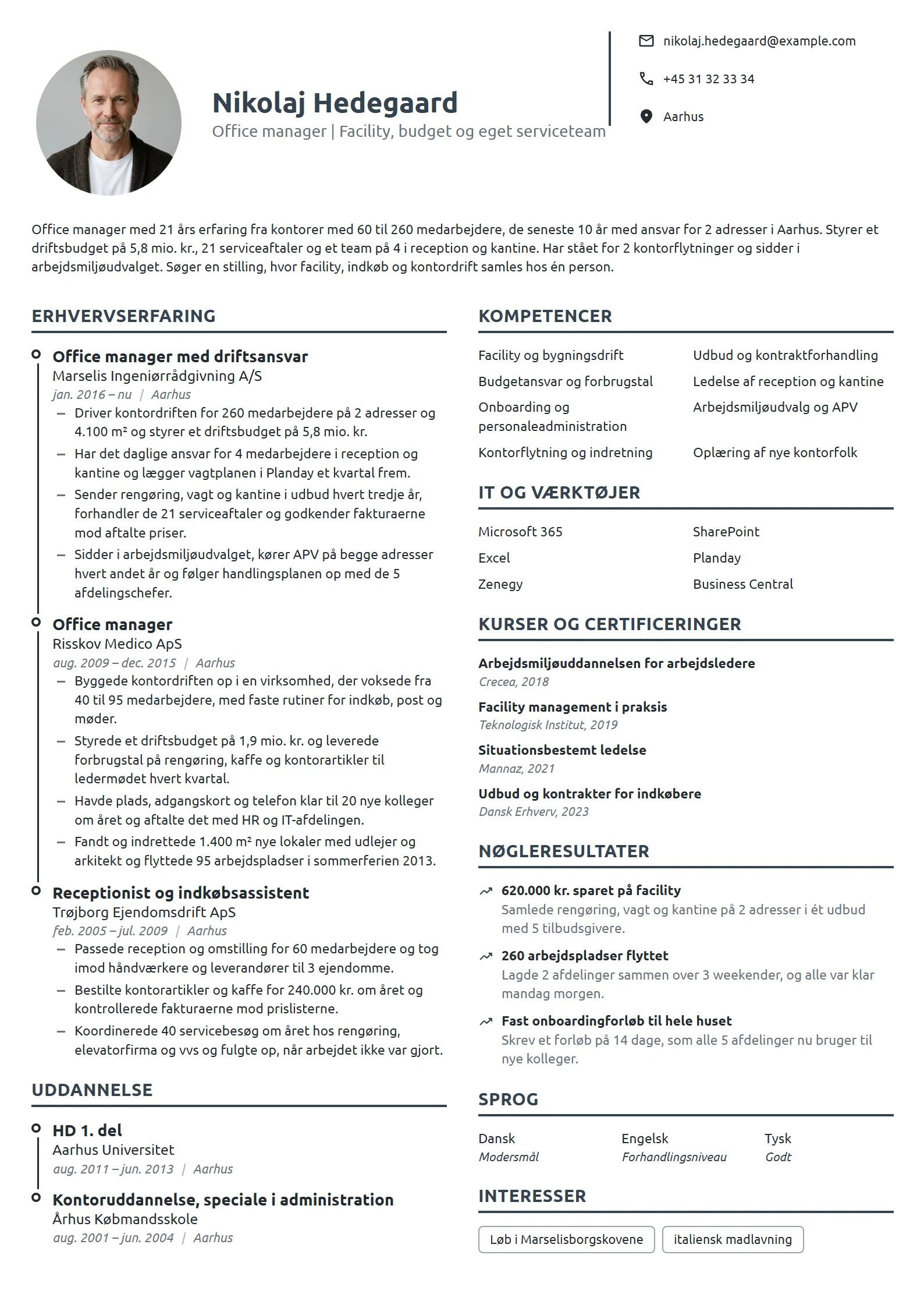CV-eksempel til office manager med drift og teamansvar
