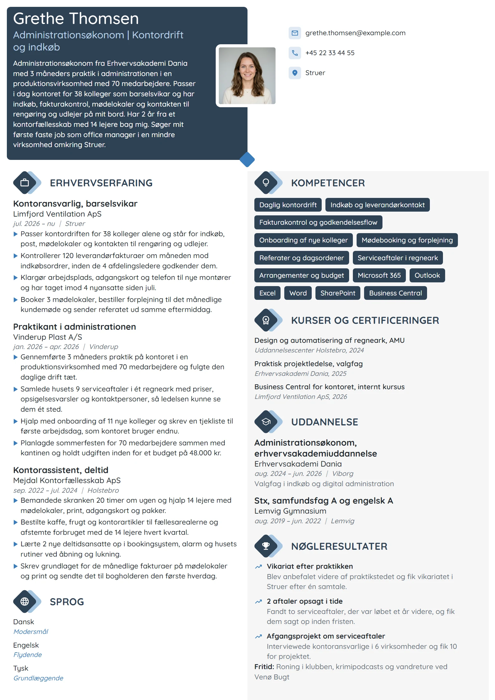 CV-eksempel til nyuddannet med praktik i administration