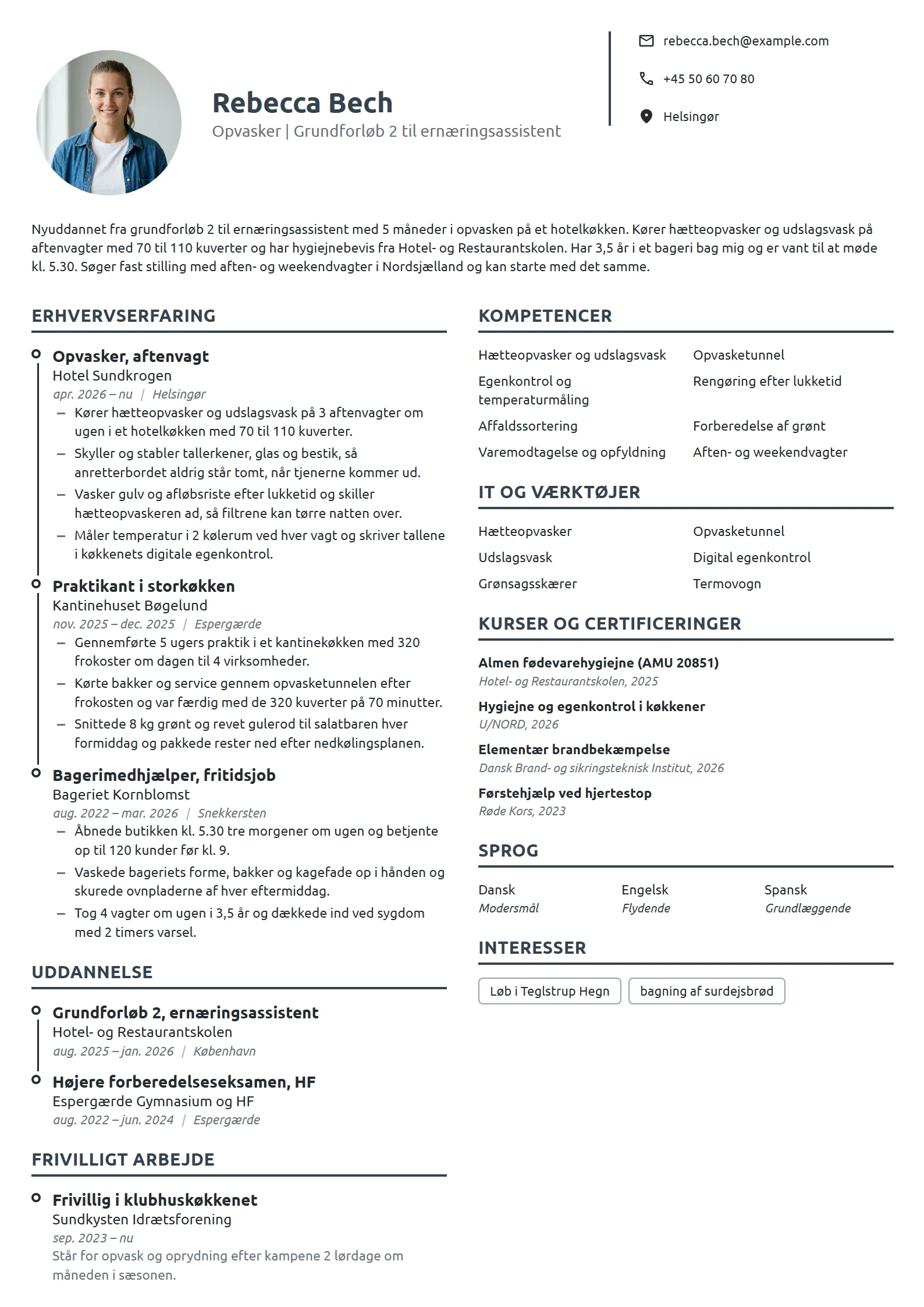CV-eksempel til ny opvasker med praktik og fritidsjob