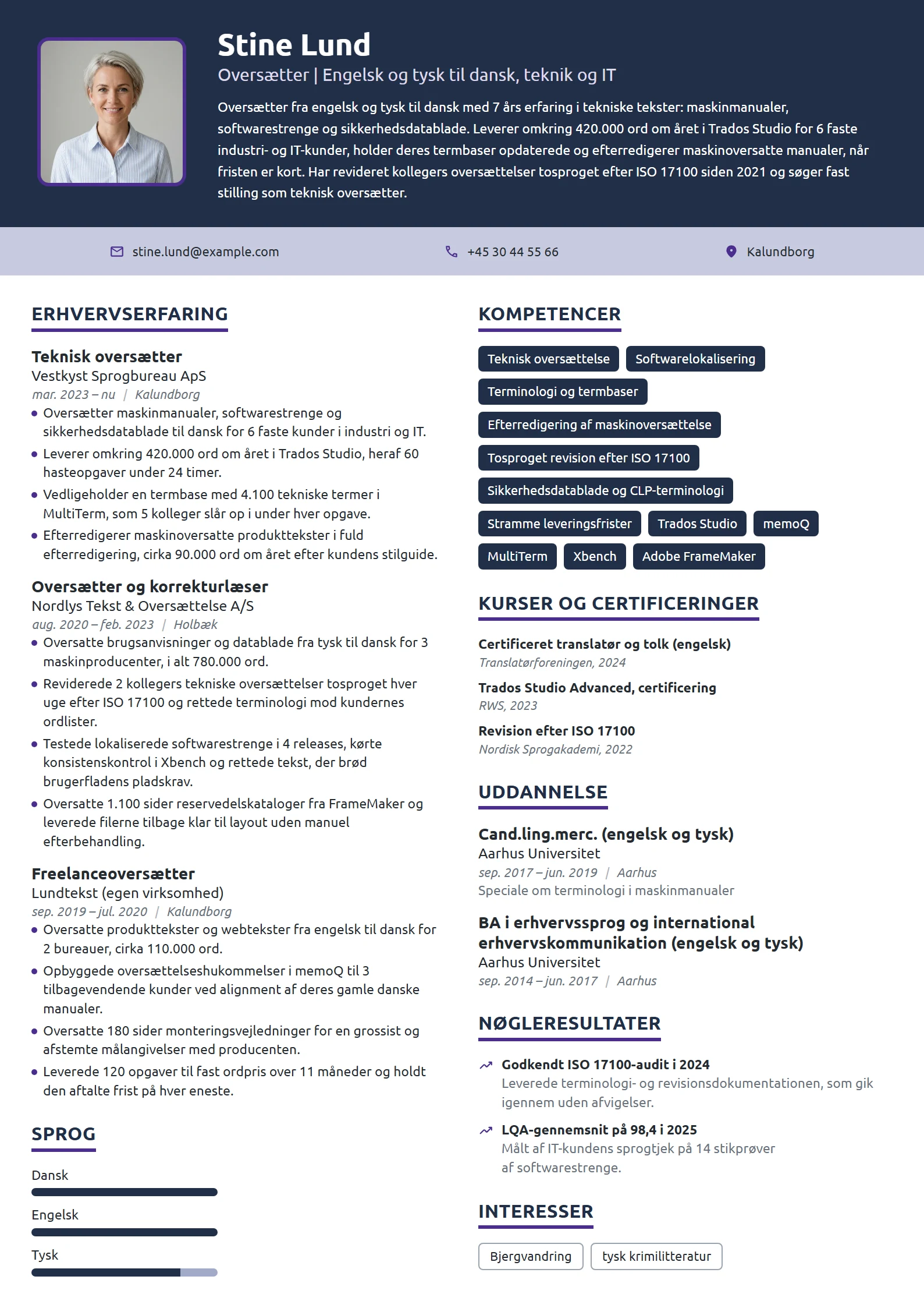 CV-eksempel til erfaren teknisk oversætter