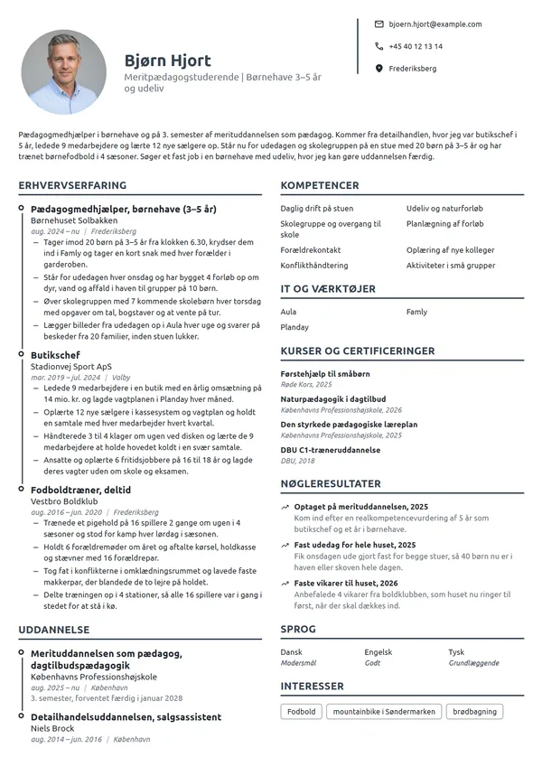 CV-eksempel til karriereskift til pædagogfaget