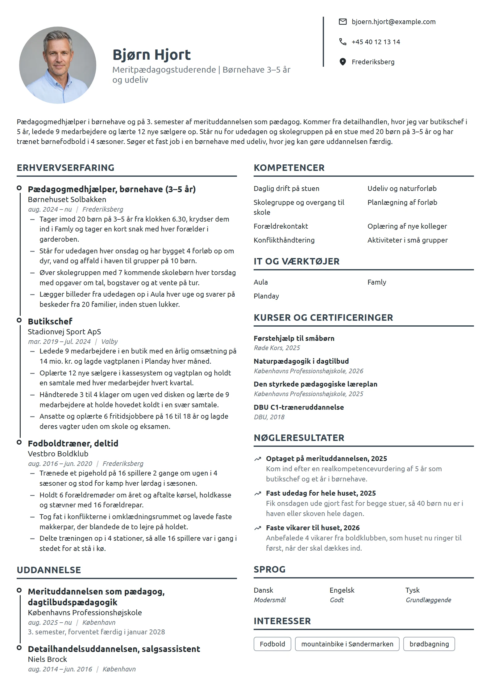 CV-eksempel til karriereskift til pædagogfaget