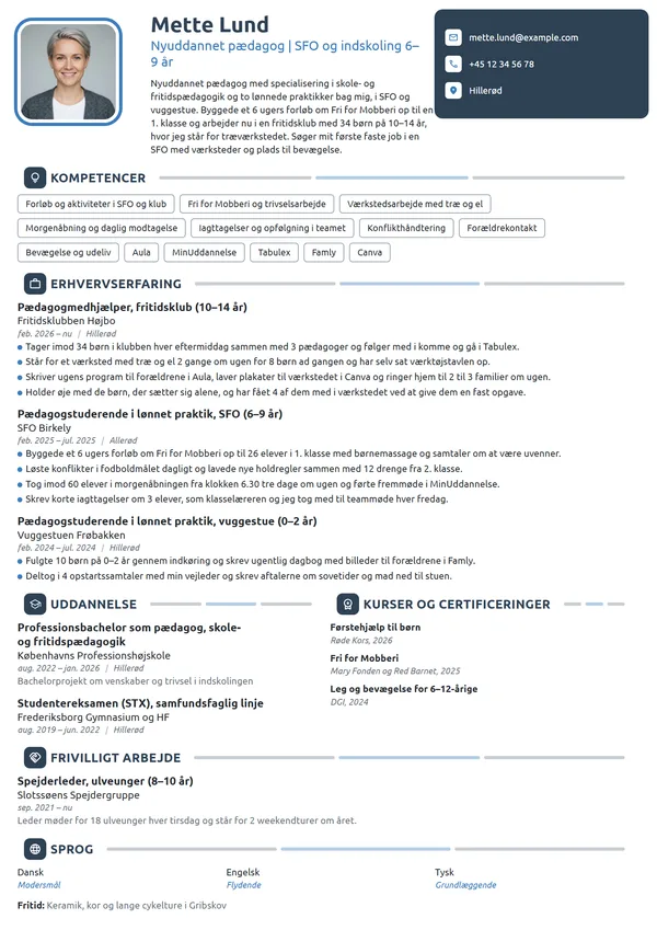 CV-eksempel til nyuddannet pædagog til SFO