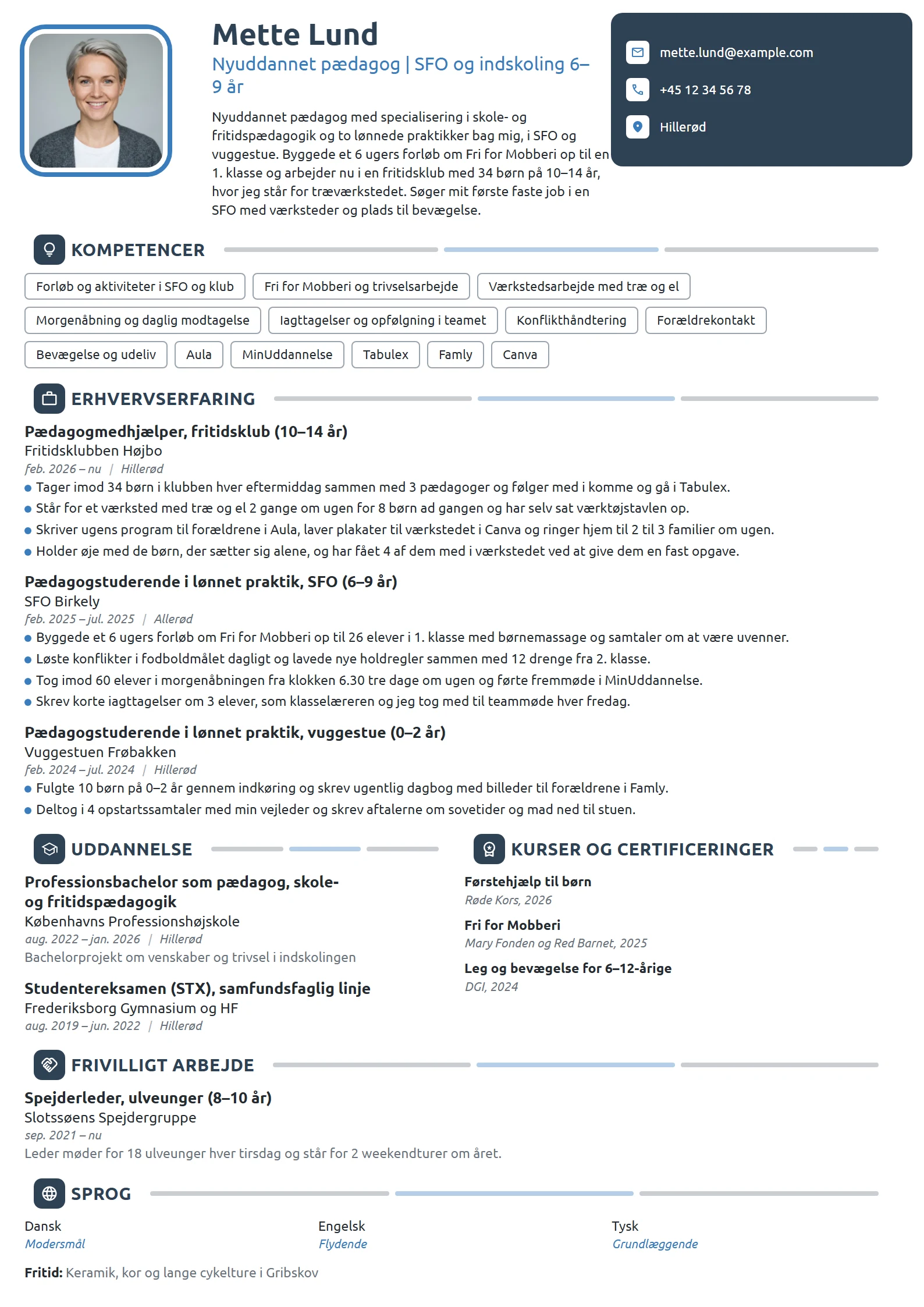 CV-eksempel til nyuddannet pædagog til SFO