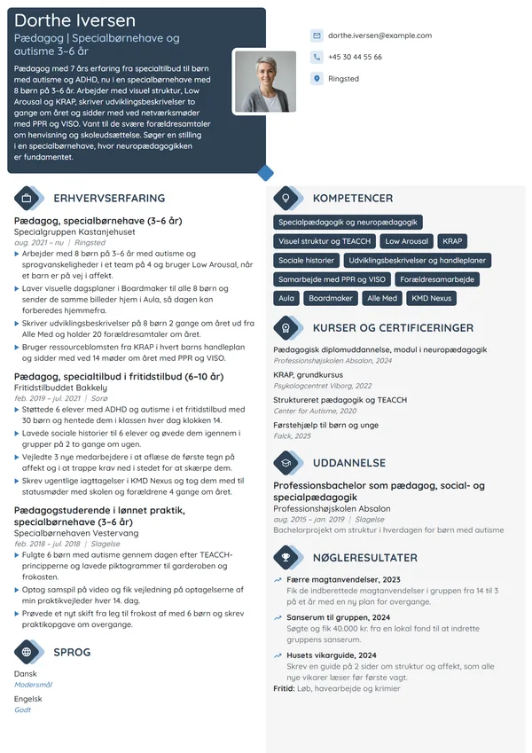 CV-eksempel til pædagog i specialtilbud, autisme