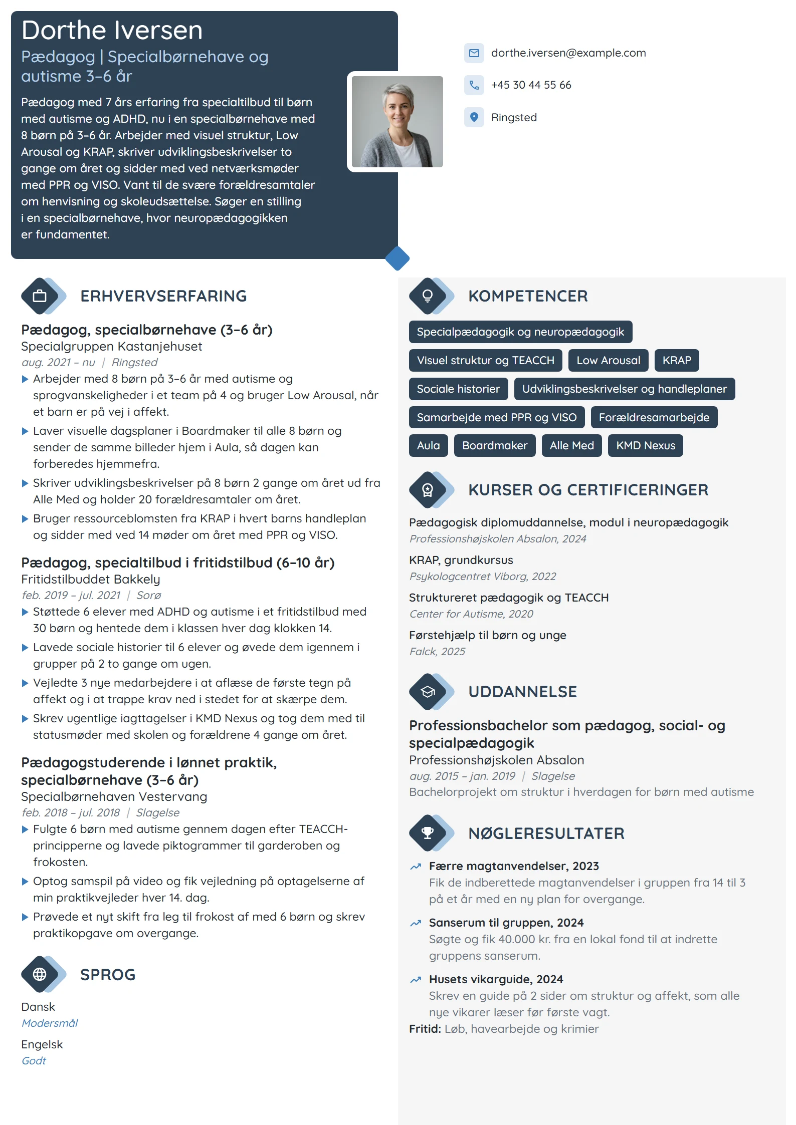 CV-eksempel til pædagog i specialtilbud, autisme