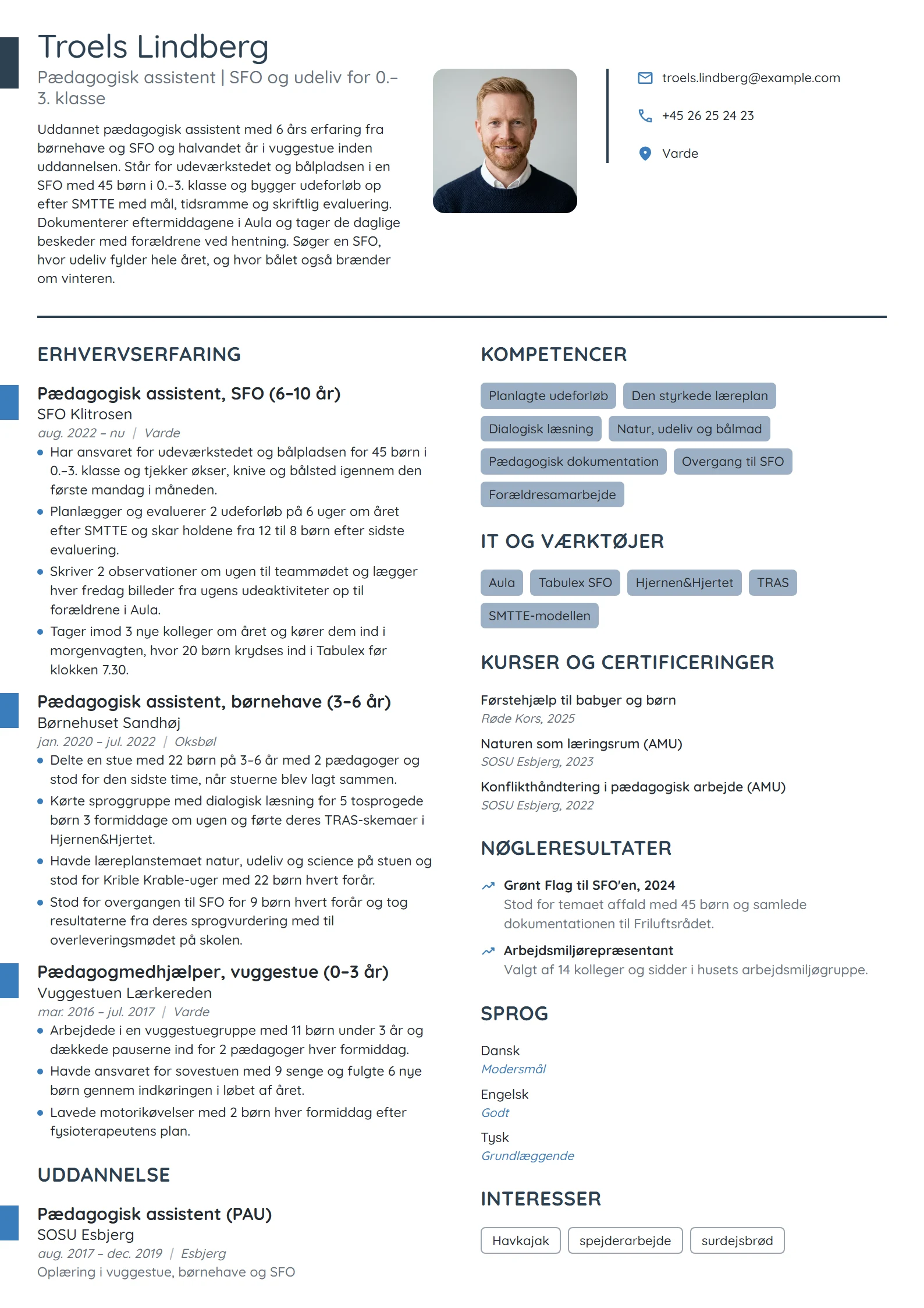 CV-eksempel til erfaren PAU i SFO med udeliv