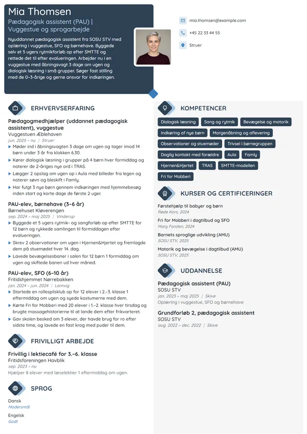 CV-eksempel til nyuddannet PAU med oplæringer