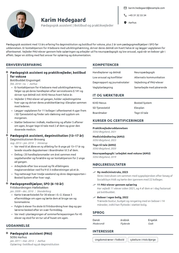 CV-eksempel til PAU på botilbud og praktikvejleder