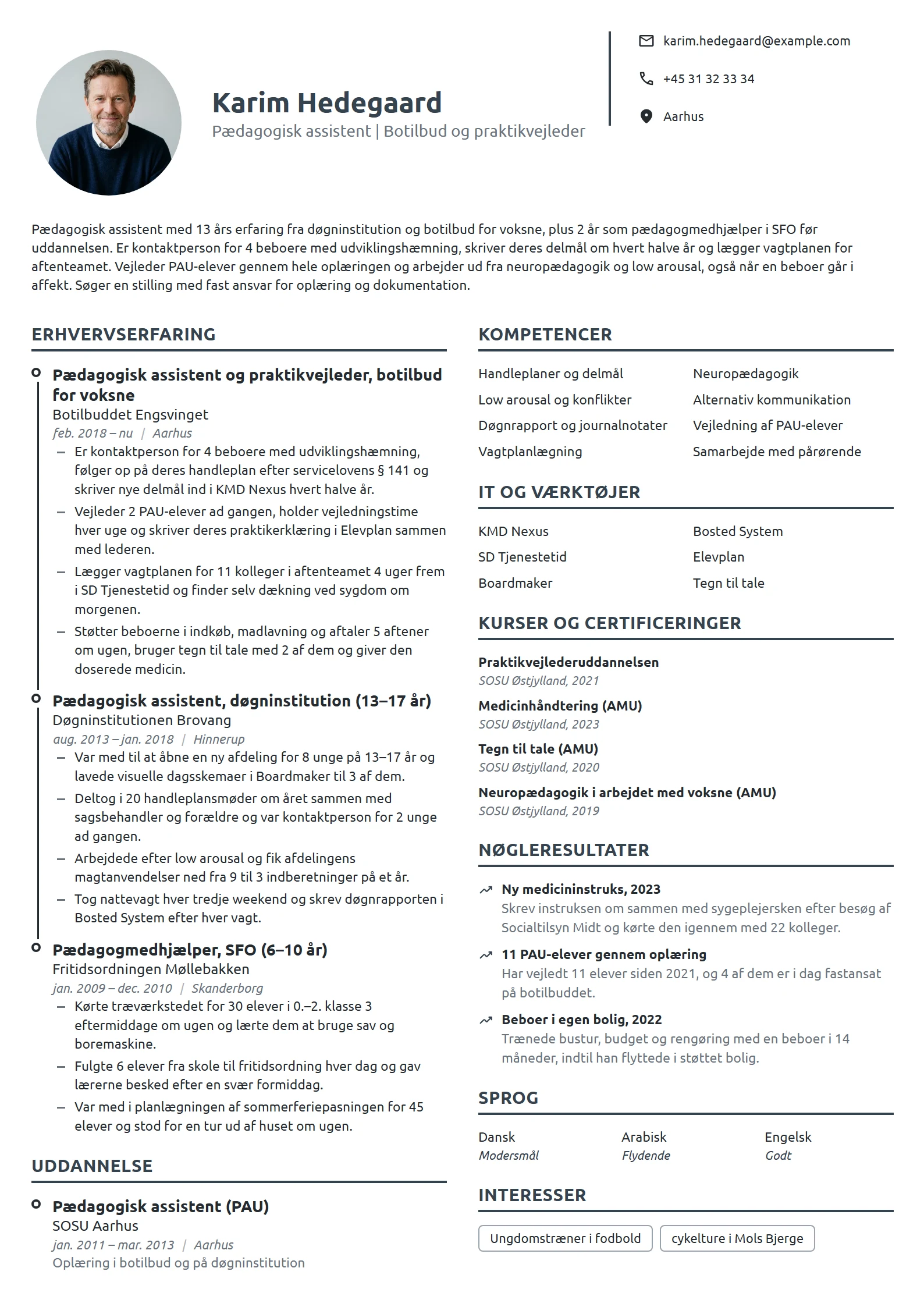 CV-eksempel til PAU på botilbud og praktikvejleder