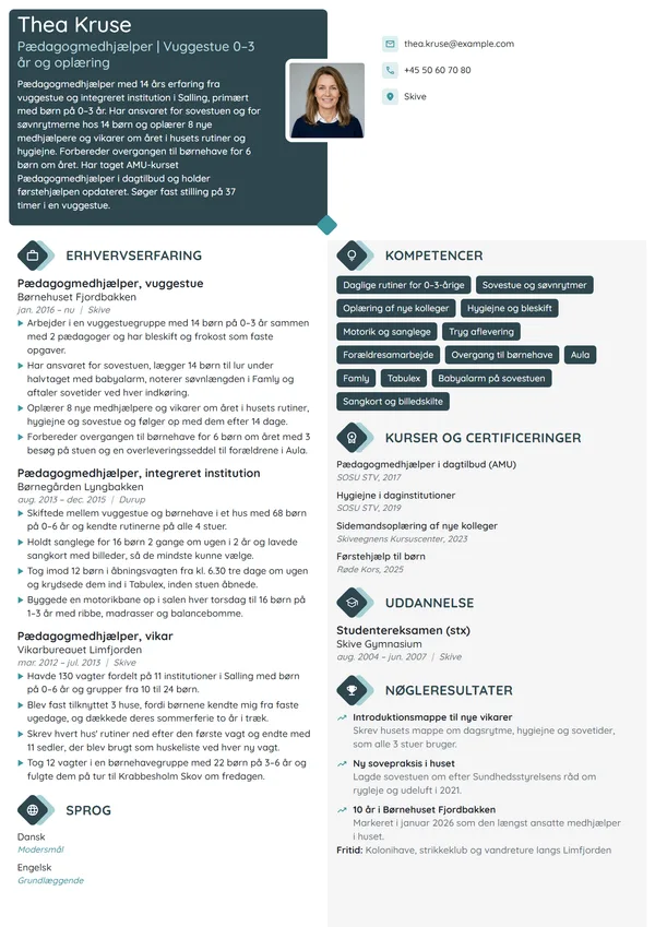 CV-eksempel til medhjælper med ansvar for oplæring
