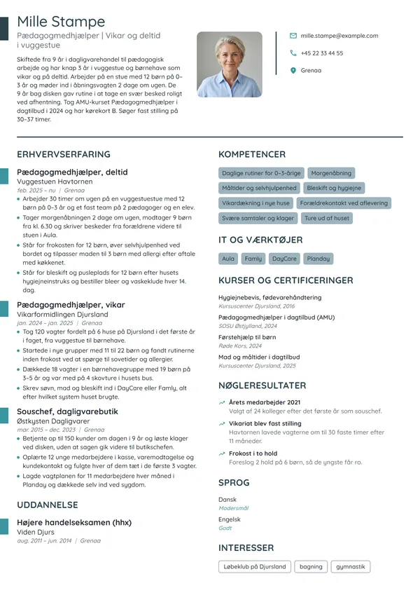 CV-eksempel til skift fra butik til vuggestue