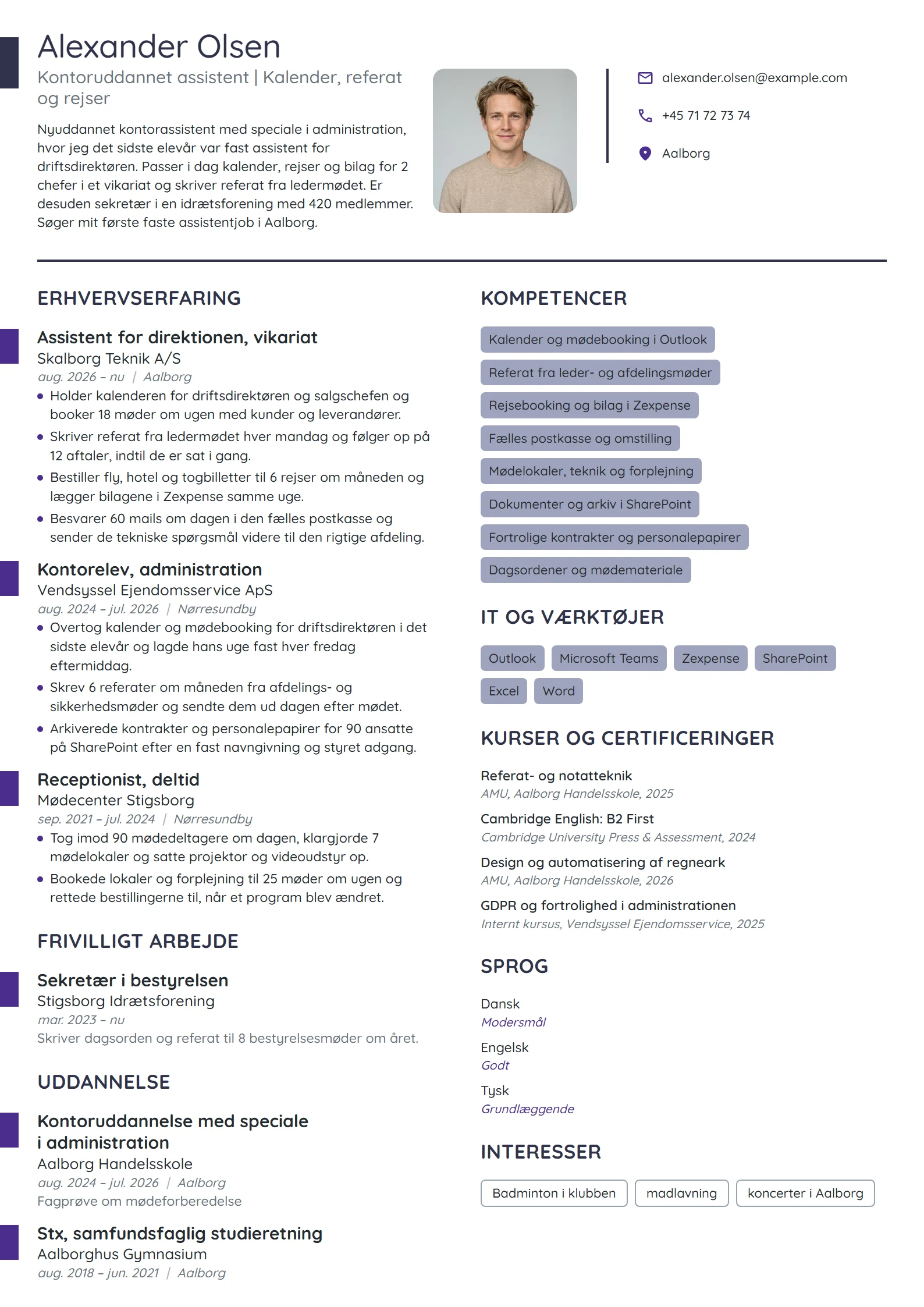 CV-eksempel til nyuddannet assistent efter elevtid