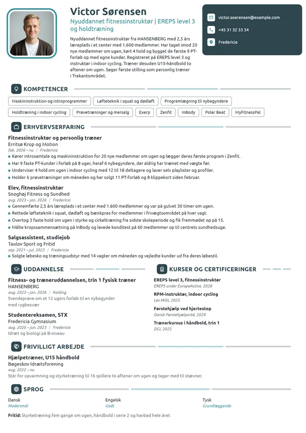 CV-eksempel til nyuddannet træner med læreplads
