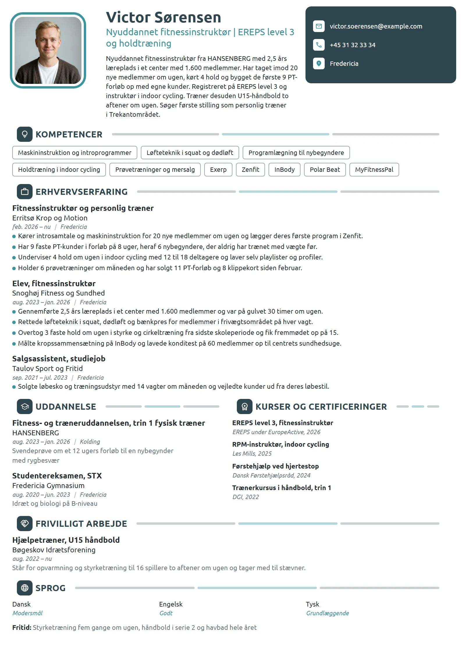 CV-eksempel til nyuddannet træner med læreplads