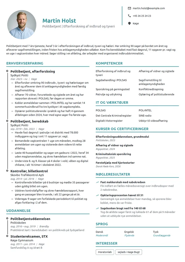 CV-eksempel til erfaren politibetjent i efterforskning
